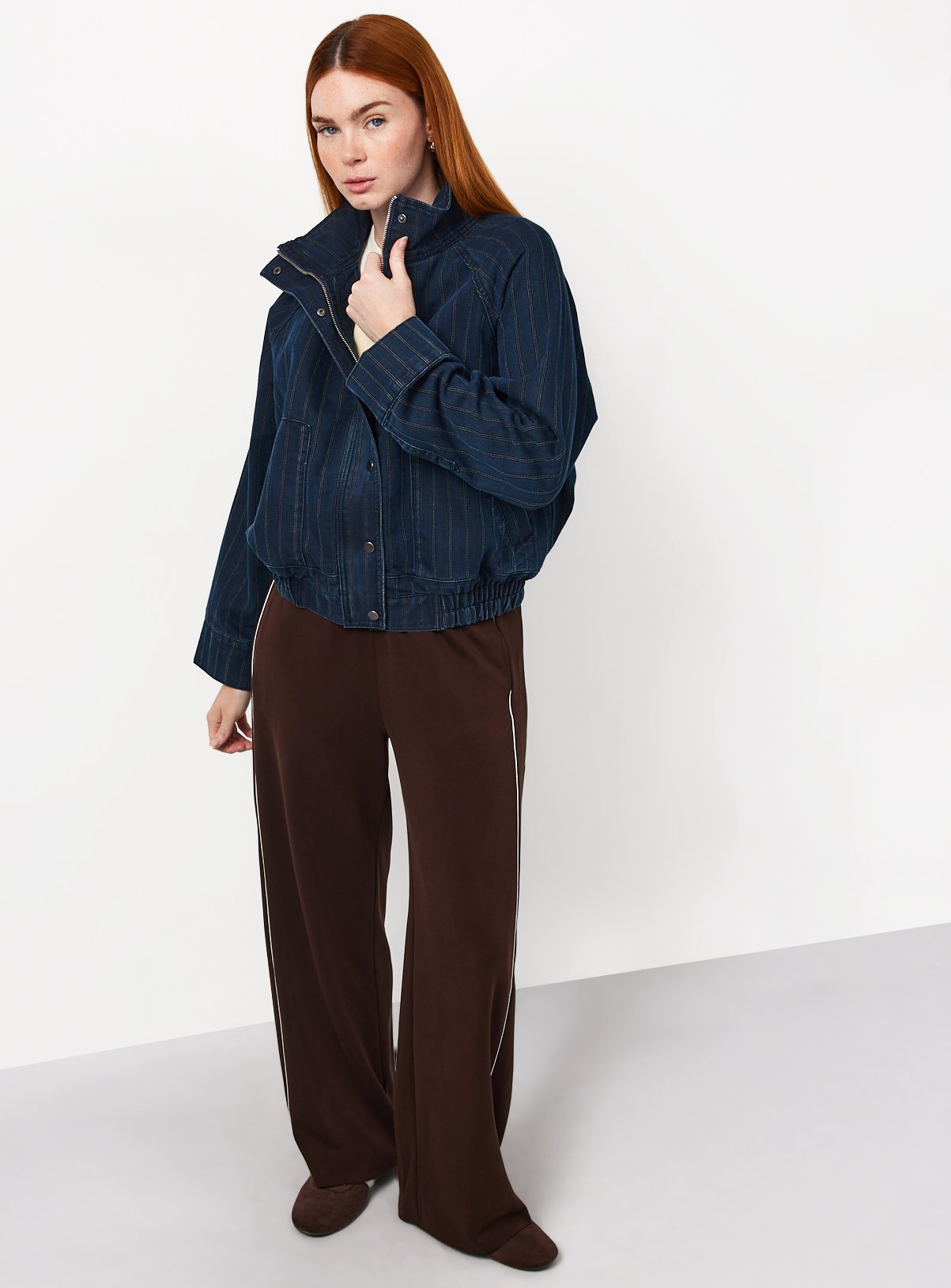 Dark Blue Denim Button-Up Bomber Jacket 12 - Image 2 thumbnail